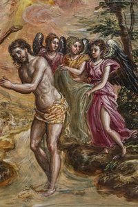 Autel portatif : détail du panneau de la porte droite représentant le Baptême du Christ - El Greco
