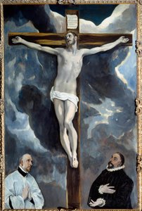 Christ en croix adoré par les deux donateurs