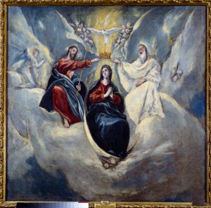 Le Couronnement de la Vierge. Peinture de Domenikos Theotokopoulos dit El Greco (1541-1614) 1595. Madrid, Musée du Prado - El Greco