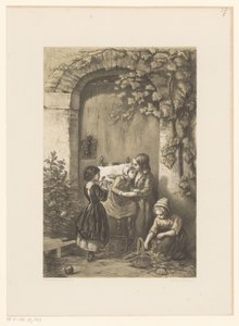 Quatre filles devant une porte