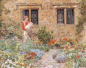 Mère et enfant dans un jardin fleuri - Eleanor Fortescue Brickdale