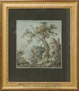 Landschaft mit Bauernhof oder Hütten bei der Eiche - Elias Martin