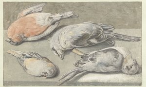 Nature morte avec quatre oiseaux morts