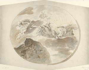 Conception pour une peinture de plafond avec Aurora chassant la Nuit - Elias van Nijmegen (possibly)