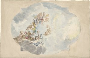 Projet pour une peinture de plafond avec des putti, des fleurs et des guirlandes