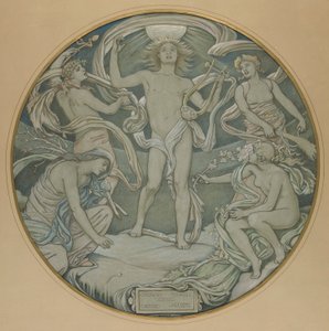 Cartoon pour le cercle central du plafond de Huntington : Apollon et ses assistants