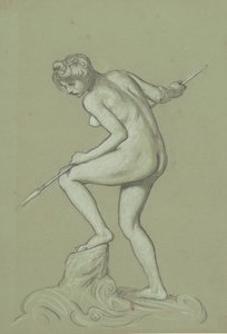 Fille harponnant un dauphin, vers 1900