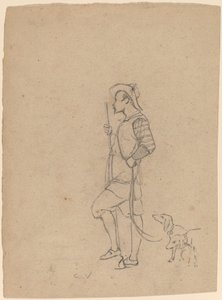 Étude de chasseur avec des chiens, vers 1858. - Elihu Vedder
