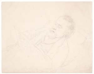 Étude de portrait de J. A. Jerichau allongé sur un canapé et lisant un journal