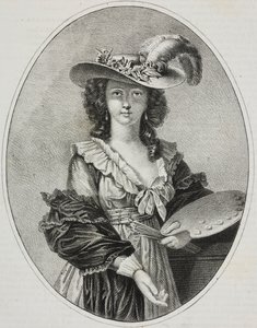 Autoportrait avec palette, par la peintre française Élisabeth Vigée Le Brun, lithographie de Giovanni Mariani de Poliorama Pittoresco, n 42, 28 mai - Elisabeth Louise (after) Vigee Lebrun