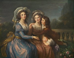 La marquise de Pezay, et la marquise de Rougé avec ses fils Alexis et Adrien