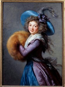 Portrait de Madame Molé Reymond (1759-1833), actrice de la Comédie Italienne Elle porte un chapeau à plumes et une manche - Elisabeth Louise Vigee Lebrun