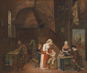 Visite chez le pâtissier, (sur la table) signé indistinctement, daté M. E. De Latour 1822