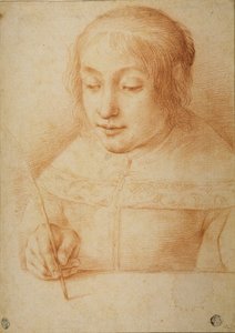 Jeune femme écrivant ou dessinant