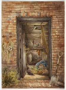 Mur de briques avec porte ouverte et pelle - Elizabeth Murray