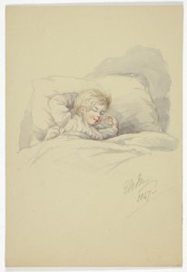 Enfant endormi (recto), et Pêcheurs sur le quai (verso) - Elizabeth Murray