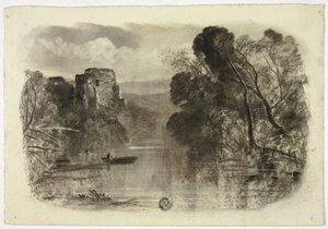 Rivière avec ruine de château et bateau I - Elizabeth Murray