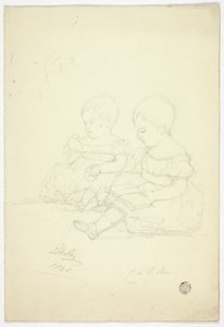 Deux petites filles assises (recto), une nature morte et deux animaux (verso)