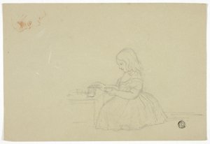 Jeune fille versant du thé et croquis de profil (recto), et croquis de rue de ville italienne (verso) - Elizabeth Murray
