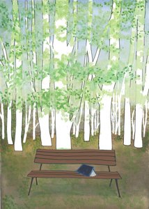 Banc dans la forêt, 2017 (aquarelle et collage)