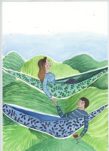 Hanging Out, 2018 (aquarelle et collage) - Elizabeth Rider