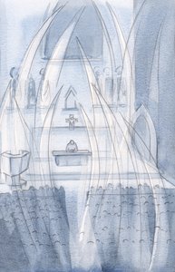Les anges adorent avec nous à la Sainte Messe, s