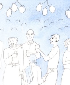Le Christ regarde avec joie lorsque nous célébrons la vie ou une bonne nouvelle en partageant nourriture et boisson avec des amis, lors d