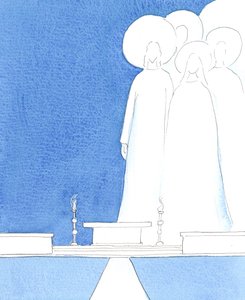 Le Christ notre Dieu est présent dans le sanctuaire, avec les saints qui vivent maintenant dans son amour, 2005 (aquarelle sur papier)