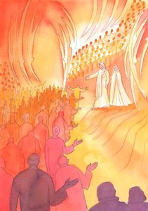 Jésus crucifié attend à la porte du ciel, avec sa mère Marie et les saints anges - Elizabeth Wang