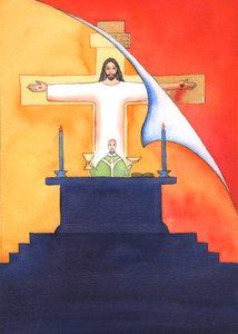 Jésus est présent avec nous à la messe, priant le Père en notre nom, pour de l
