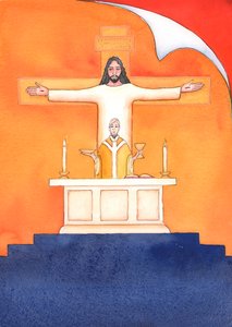 Jésus est Présent avec nous à la messe, priant le Père en notre nom, pour de l