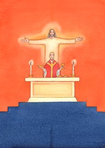 Jésus est présent avec nous à la messe, priant le Père en notre nom, pour obtenir de l