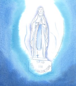 Marie, la Vierge Immaculée Mère du Christ, a une pureté extraordinaire ; et nous, qui ne sommes pas aussi purs, devons faire pénitence pour nos péchés, ainsi que prier pour obtenir aide et pardon, 2005 (aquarelle sur papier) - Elizabeth Wang