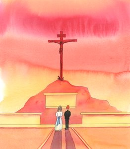 Le Père céleste regarde de haut de nombreux enfants qui ont été mal instruits, 2005 (aquarelle sur papier) - Elizabeth Wang