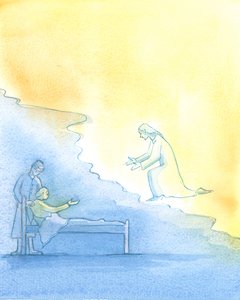 Le processus de la mort : mourir est une sorte de travail. Le Christ attend pour accueillir chacun de ses enfants fidèles qui entreront au ciel après un temps dans le 
