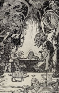 Le Troisième Cadeau, un Marteau Enorme, illustration de Mythes de nombreux pays, publié en 1912