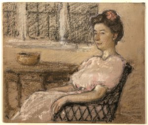 Femme assise en rose