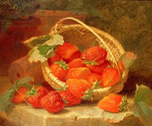 Un panier de fraises sur un rebord de pierre, 1888