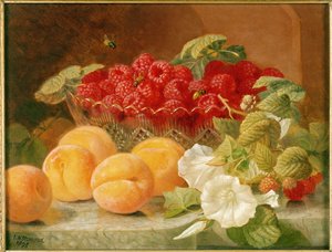 Bol de framboises et de pêches