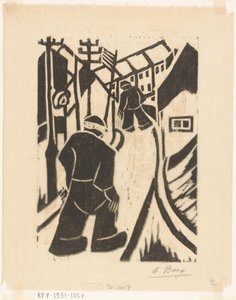 Deux figures dans une rue de village