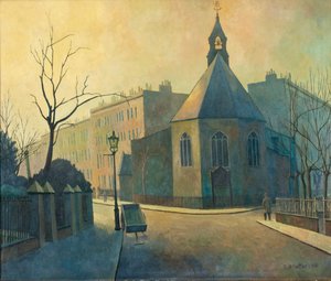 Scène de rue, Église Saint-Jean-Baptiste, Nord de Londres - Elwin Hawthorne