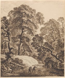 Une forêt de chênes avec une famille de voyageurs - Emanuel Steiner