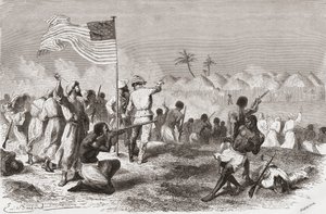 Attaque de Stanley sur Zimbizo lors de son expédition en 1871, illustration de 