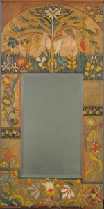 Cadre de miroir décoré de plantes, fleurs et deux figures féminines