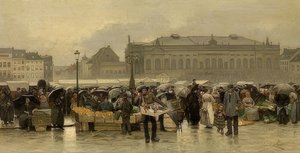 Le marché devant le théâtre à Anvers