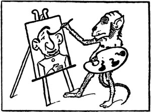 Singe peintre peignant une peinture