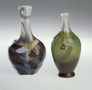 Marqueterie sur verre et vase gravé c.1900