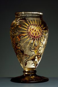 Vase en verre fumé avec décorations en émail, vers 1890, par Émile Gallé, Nancy, France