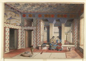 Peinture du Mégaron de la Reine réimaginé du Palais de Minos à Knossos