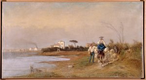 Paysans de Martigues en route pour la promenade Peinture par Emile Loubon (1809-1863) 19ème siècle